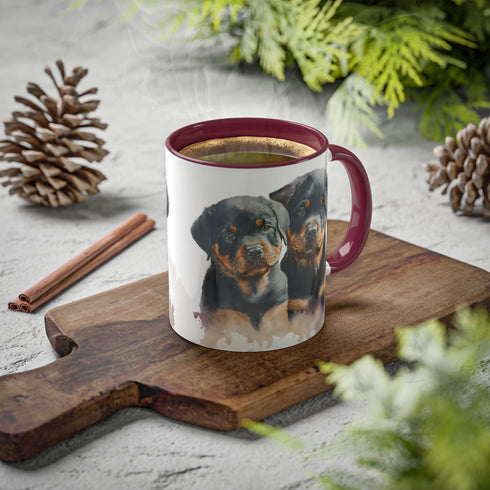Rottweiler Pupies - Color Accent Mugs, 11oz